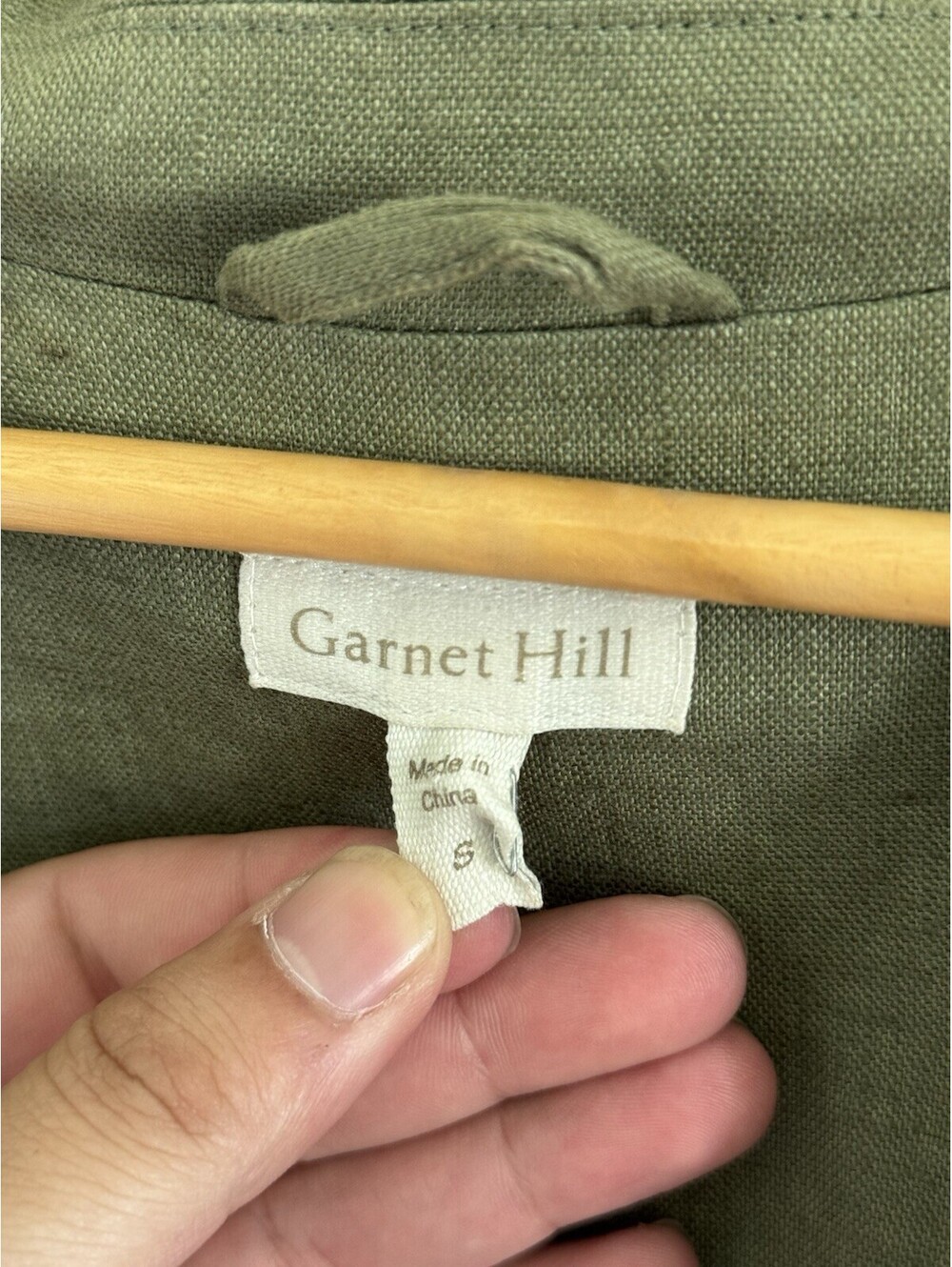 Garnet Hill Women’s Sz Small Relaxed 100% Linen Buttoned Trench Coat Olive Green - Picture 3 of 7